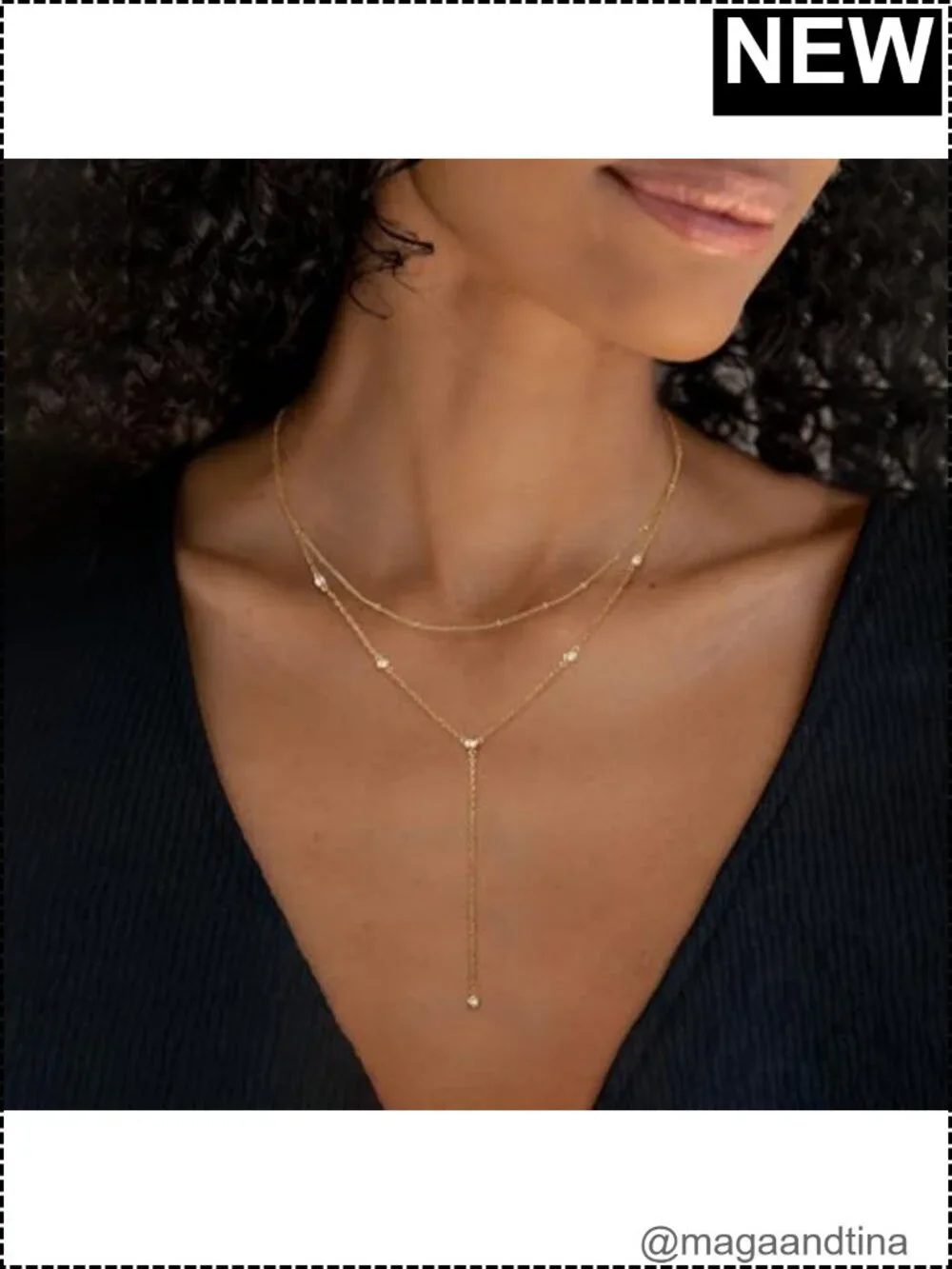 14k Gold Plated Dainty Lariat Necklace Layered Rope Chain Trendy
